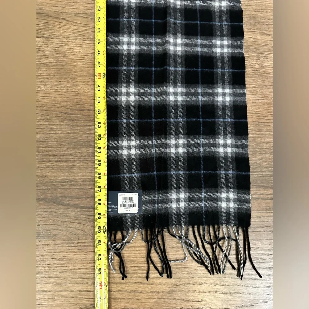 NEW Club Room 100% Cashmere Plaid Scarf-Black/White/Light Blue